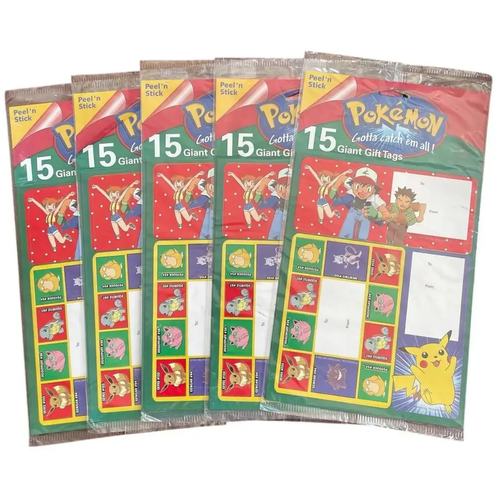 Lot of 5 Vintage 1996 Pokemon Giant Gift Tags Christmas Holiday Rare NWT
